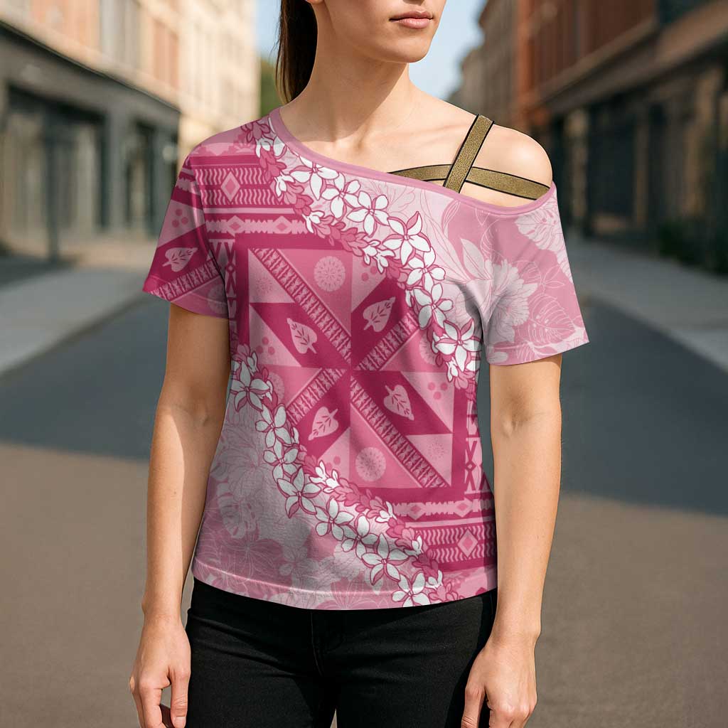 Bula Fiji Plumeria Tagimoucia Salusalu Pink Cross Shoulder Shirt Kaiviti Masi LT7 - Polynesian Pride
