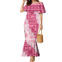 Bula Fiji Plumeria Tagimoucia Salusalu Pink Family Matching Mermaid Dress and Hawaiian Shirt Kaiviti Masi LT7 Mom's Dress Pink - Polynesian Pride