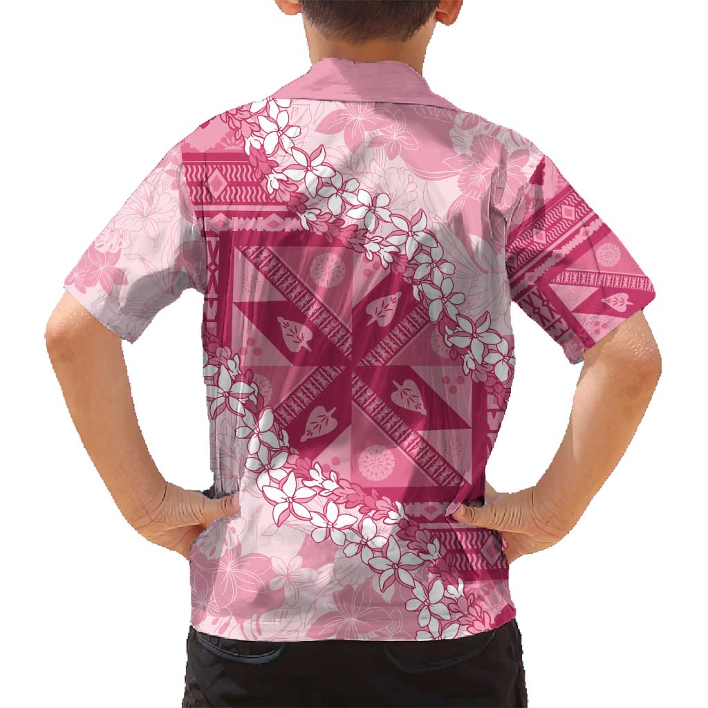 Bula Fiji Plumeria Tagimoucia Salusalu Pink Family Matching Off Shoulder Maxi Dress and Hawaiian Shirt Kaiviti Masi LT7 - Polynesian Pride