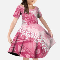 Bula Fiji Plumeria Tagimoucia Salusalu Pink Family Matching Off Shoulder Maxi Dress and Hawaiian Shirt Kaiviti Masi LT7 Daughter's Dress Pink - Polynesian Pride