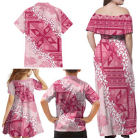 Bula Fiji Plumeria Tagimoucia Salusalu Pink Family Matching Off Shoulder Maxi Dress and Hawaiian Shirt Kaiviti Masi LT7 - Polynesian Pride