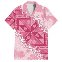 Bula Fiji Plumeria Tagimoucia Salusalu Pink Family Matching Puletasi and Hawaiian Shirt Kaiviti Masi LT7 Dad's Shirt - Short Sleeve Pink - Polynesian Pride