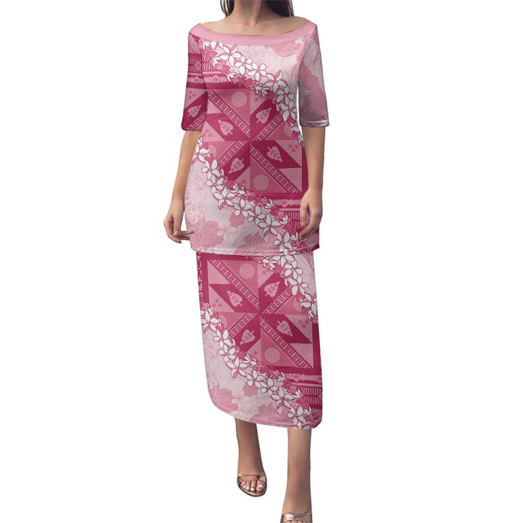 Bula Fiji Plumeria Tagimoucia Salusalu Pink Family Matching Puletasi and Hawaiian Shirt Kaiviti Masi LT7 Mom's Dress Pink - Polynesian Pride