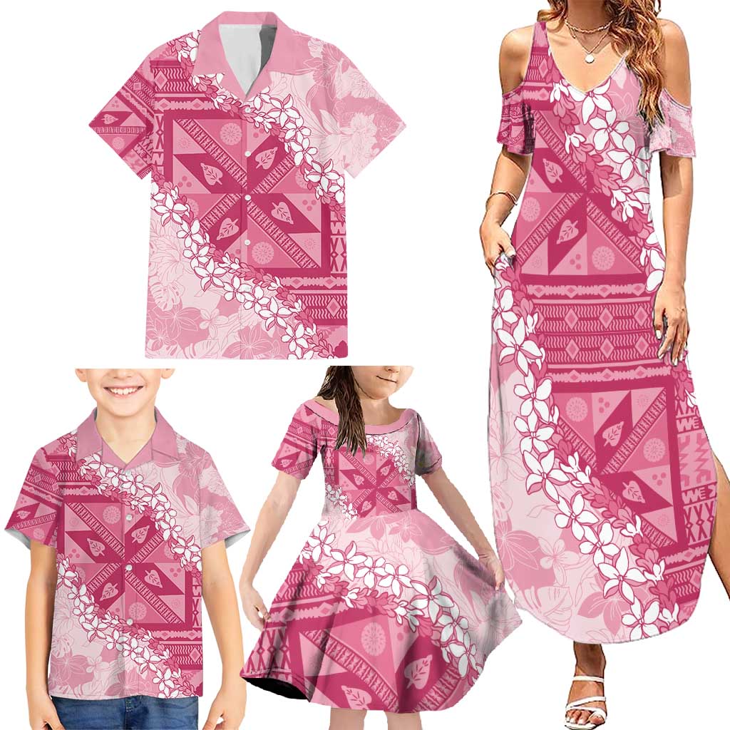 Bula Fiji Plumeria Tagimoucia Salusalu Pink Family Matching Summer Maxi Dress and Hawaiian Shirt Kaiviti Masi LT7 - Polynesian Pride