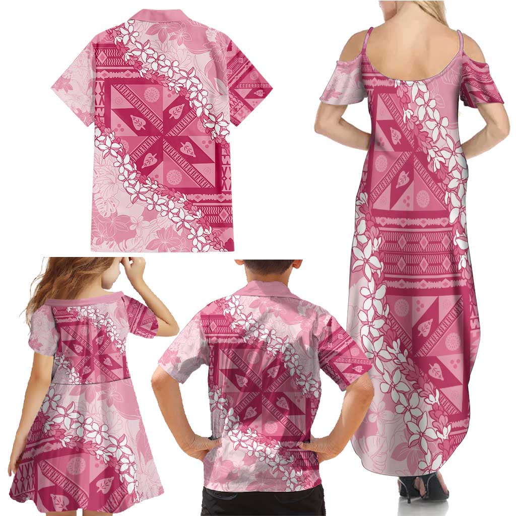 Bula Fiji Plumeria Tagimoucia Salusalu Pink Family Matching Summer Maxi Dress and Hawaiian Shirt Kaiviti Masi LT7 - Polynesian Pride