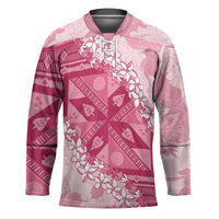 Bula Fiji Plumeria Tagimoucia Salusalu Pink Hockey Jersey Kaiviti Masi LT7 Unisex Pink - Polynesian Pride