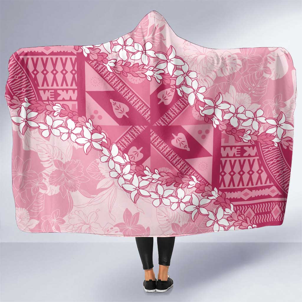 Bula Fiji Plumeria Tagimoucia Salusalu Pink Hooded Blanket Kaiviti Masi - Polynesian Pride