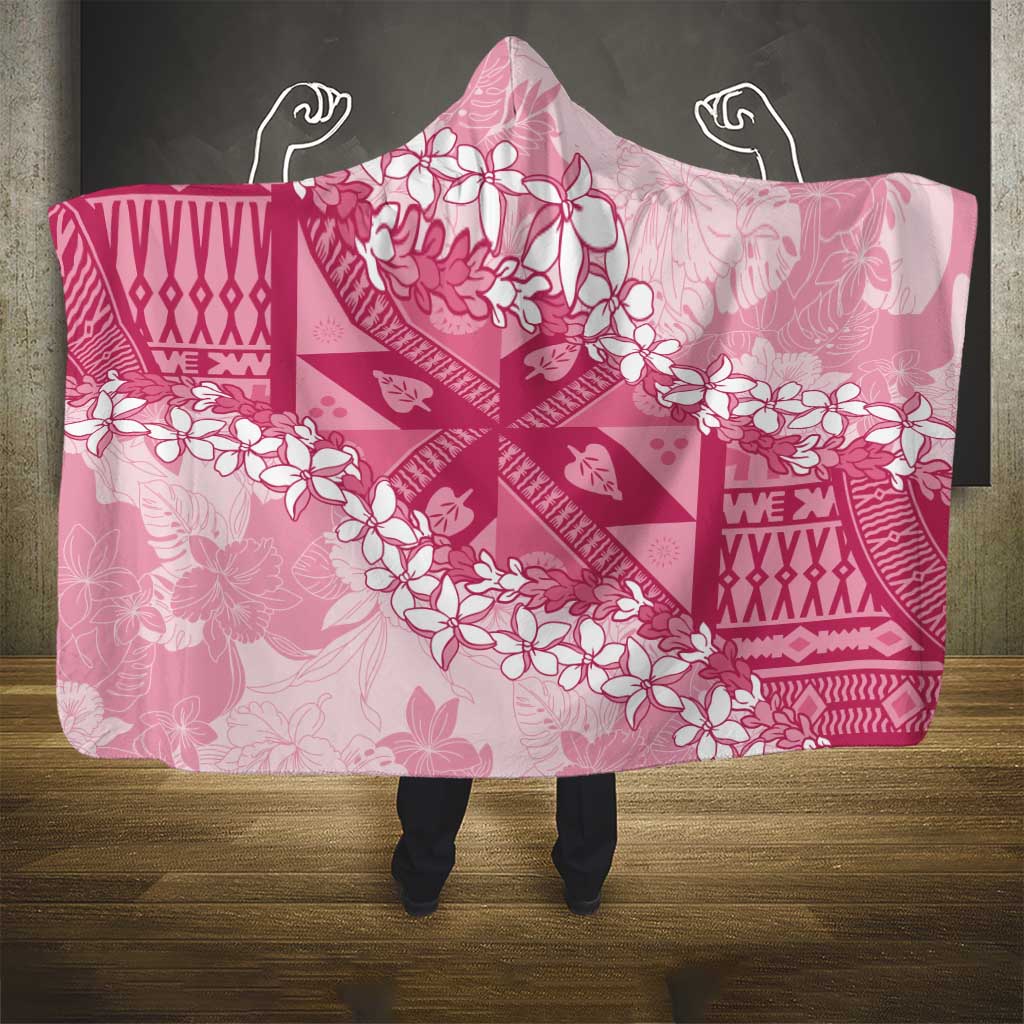 Bula Fiji Plumeria Tagimoucia Salusalu Pink Hooded Blanket Kaiviti Masi - Polynesian Pride