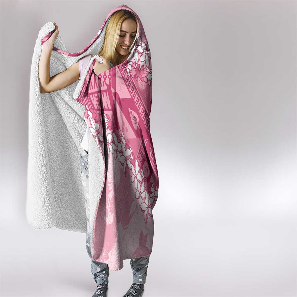 Bula Fiji Plumeria Tagimoucia Salusalu Pink Hooded Blanket Kaiviti Masi - Polynesian Pride
