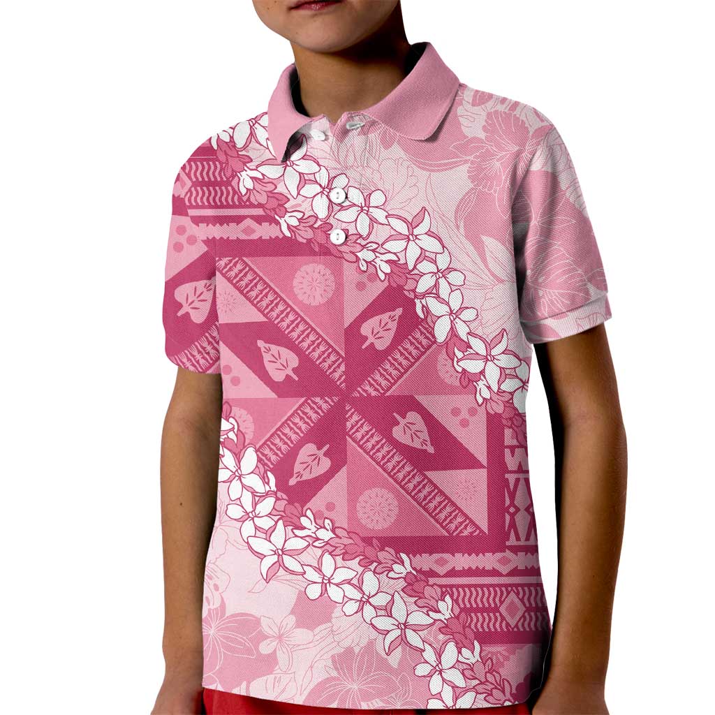 Bula Fiji Plumeria Tagimoucia Salusalu Pink Kid Polo Shirt Kaiviti Masi LT7 Kid Pink - Polynesian Pride
