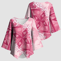 Bula Fiji Plumeria Tagimoucia Salusalu Pink Kimono Sleeve Blouse Kaiviti Masi - Polynesian Pride