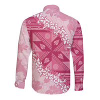 Bula Fiji Plumeria Tagimoucia Salusalu Pink Long Sleeve Button Shirt Kaiviti Masi - Polynesian Pride