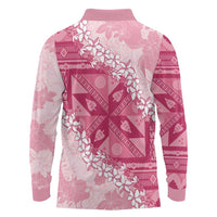 Bula Fiji Plumeria Tagimoucia Salusalu Pink Long Sleeve Polo Shirt Kaiviti Masi LT7 - Polynesian Pride