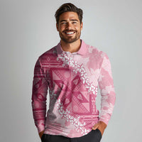 Bula Fiji Plumeria Tagimoucia Salusalu Pink Long Sleeve Polo Shirt Kaiviti Masi LT7 - Polynesian Pride