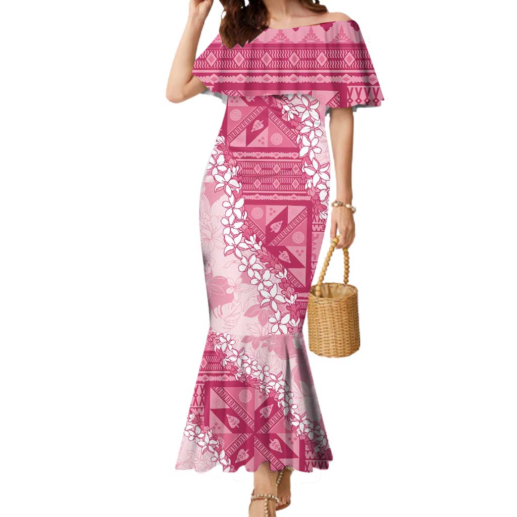Bula Fiji Plumeria Tagimoucia Salusalu Pink Mermaid Dress Kaiviti Masi LT7 Women Pink - Polynesian Pride