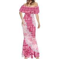 Bula Fiji Plumeria Tagimoucia Salusalu Pink Mermaid Dress Kaiviti Masi LT7 - Polynesian Pride