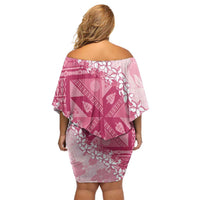 Bula Fiji Plumeria Tagimoucia Salusalu Pink Off Shoulder Short Dress Kaiviti Masi LT7 - Polynesian Pride