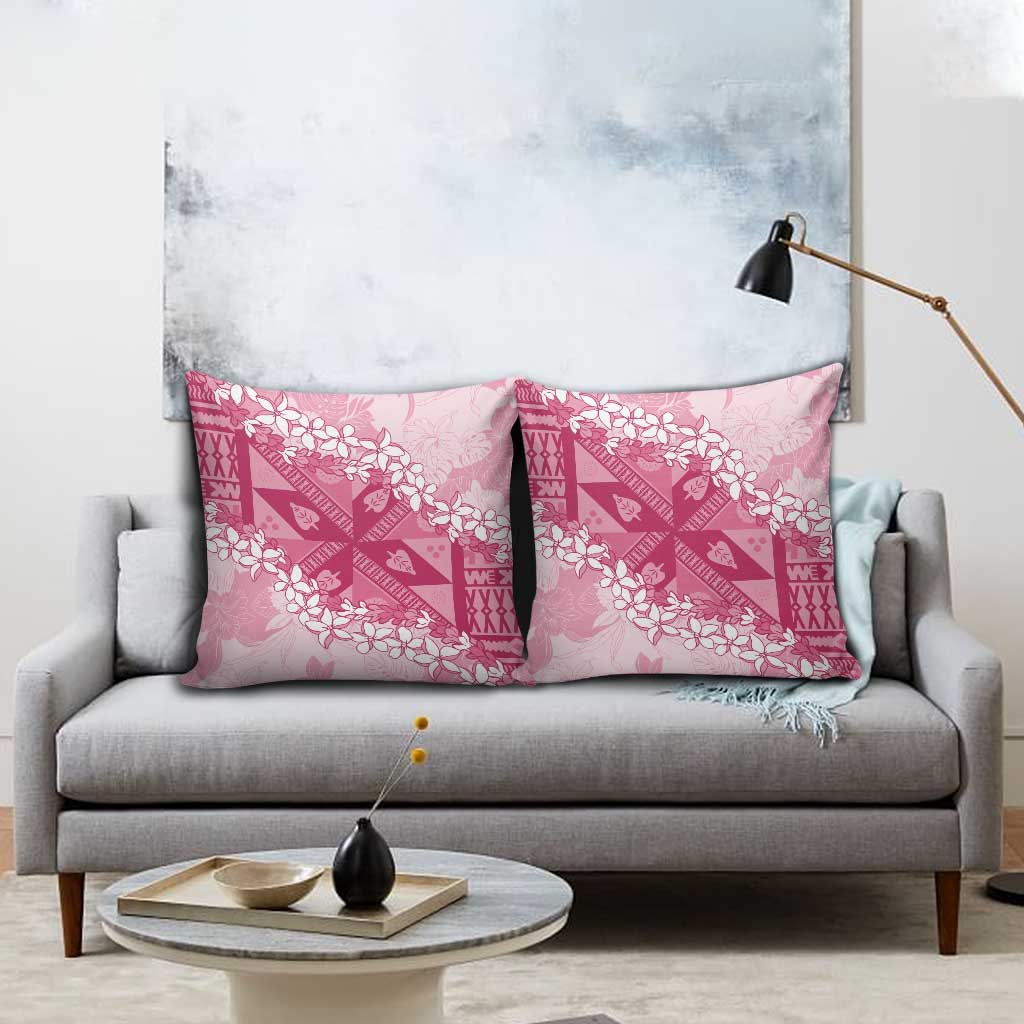 Bula Fiji Plumeria Tagimoucia Salusalu Pink Pillow Cover Kaiviti Masi LT7 - Polynesian Pride