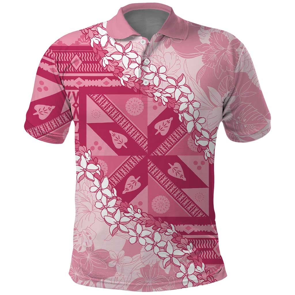 Bula Fiji Plumeria Tagimoucia Salusalu Pink Polo Shirt Kaiviti Masi - Polynesian Pride