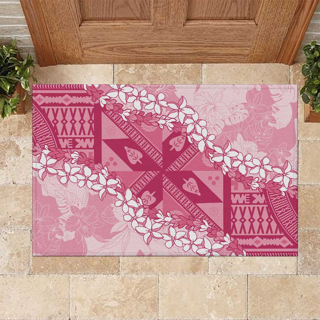 Bula Fiji Plumeria Tagimoucia Salusalu Pink Rubber Doormat Kaiviti Masi - Polynesian Pride