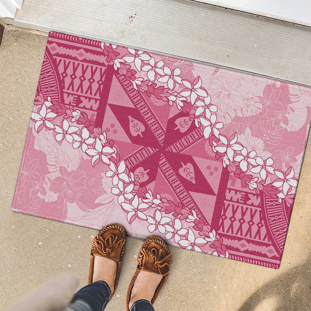 Bula Fiji Plumeria Tagimoucia Salusalu Pink Rubber Doormat Kaiviti Masi - Polynesian Pride