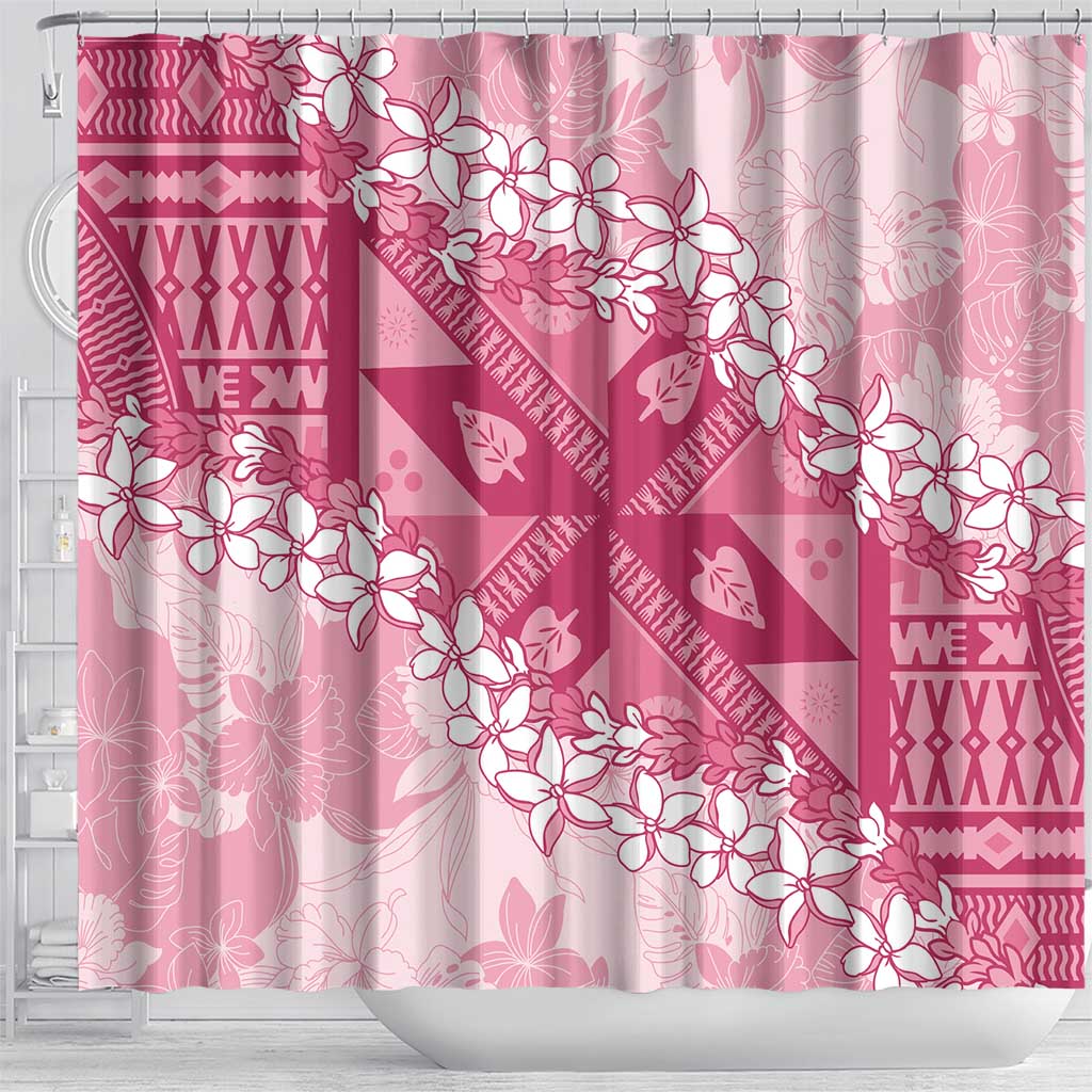 Bula Fiji Plumeria Tagimoucia Salusalu Pink Shower Curtain Kaiviti Masi - Polynesian Pride