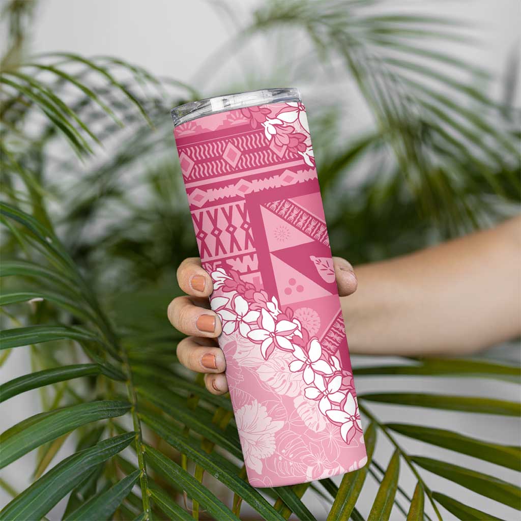 Bula Fiji Plumeria Tagimoucia Salusalu Pink Skinny Tumbler Kaiviti Masi LT7 - Polynesian Pride