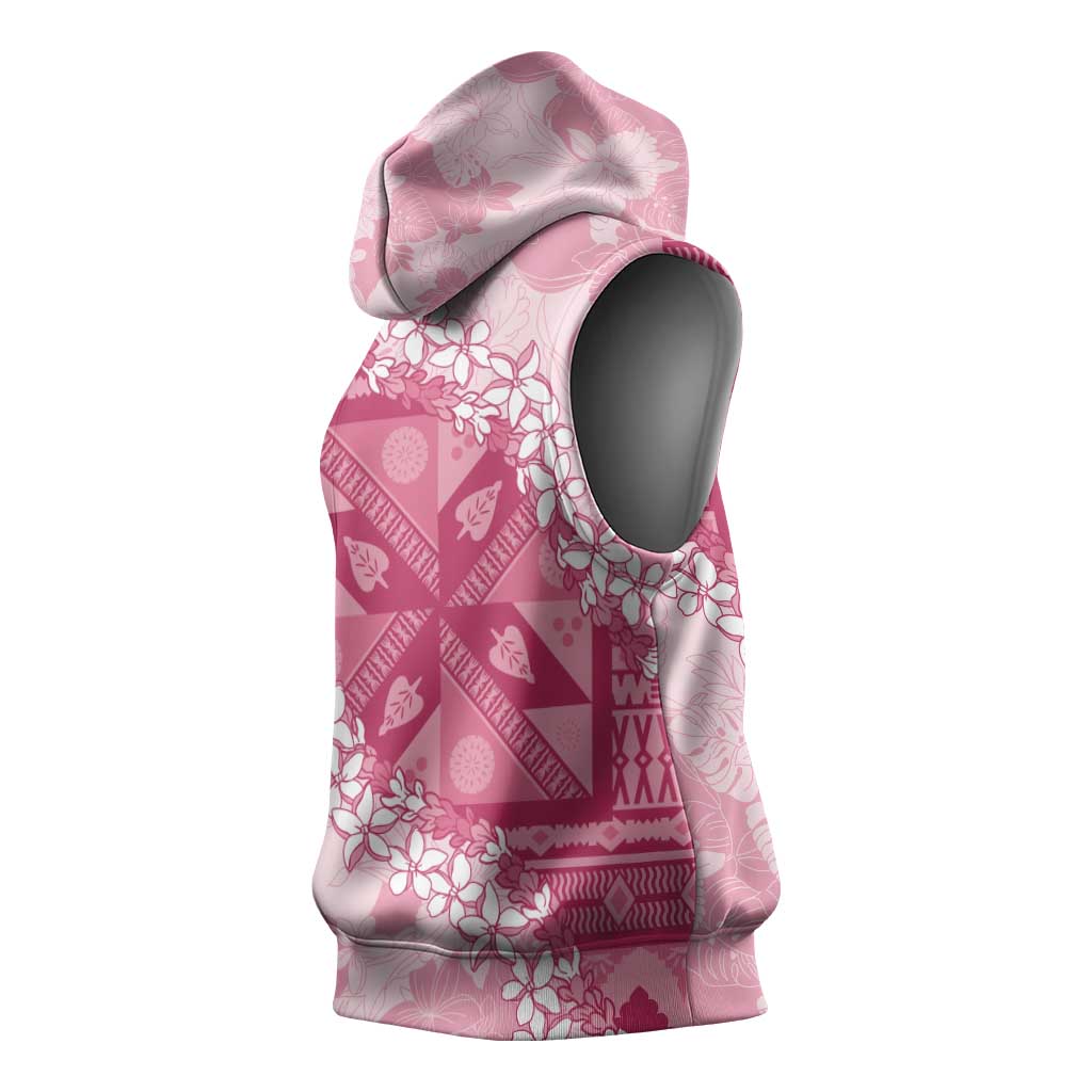 Bula Fiji Plumeria Tagimoucia Salusalu Pink Sleeveless Hoodie Kaiviti Masi LT7 - Polynesian Pride