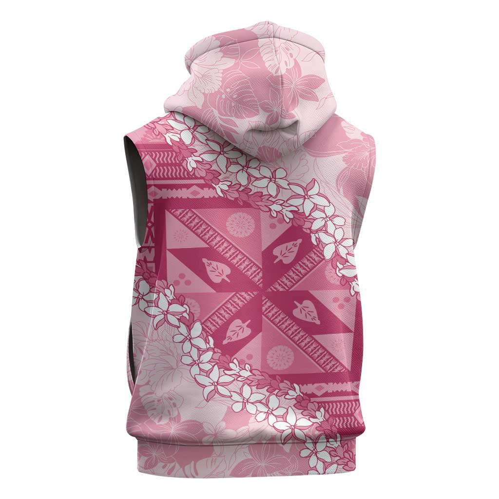 Bula Fiji Plumeria Tagimoucia Salusalu Pink Sleeveless Zip Hoodie Kaiviti Masi LT7 - Polynesian Pride