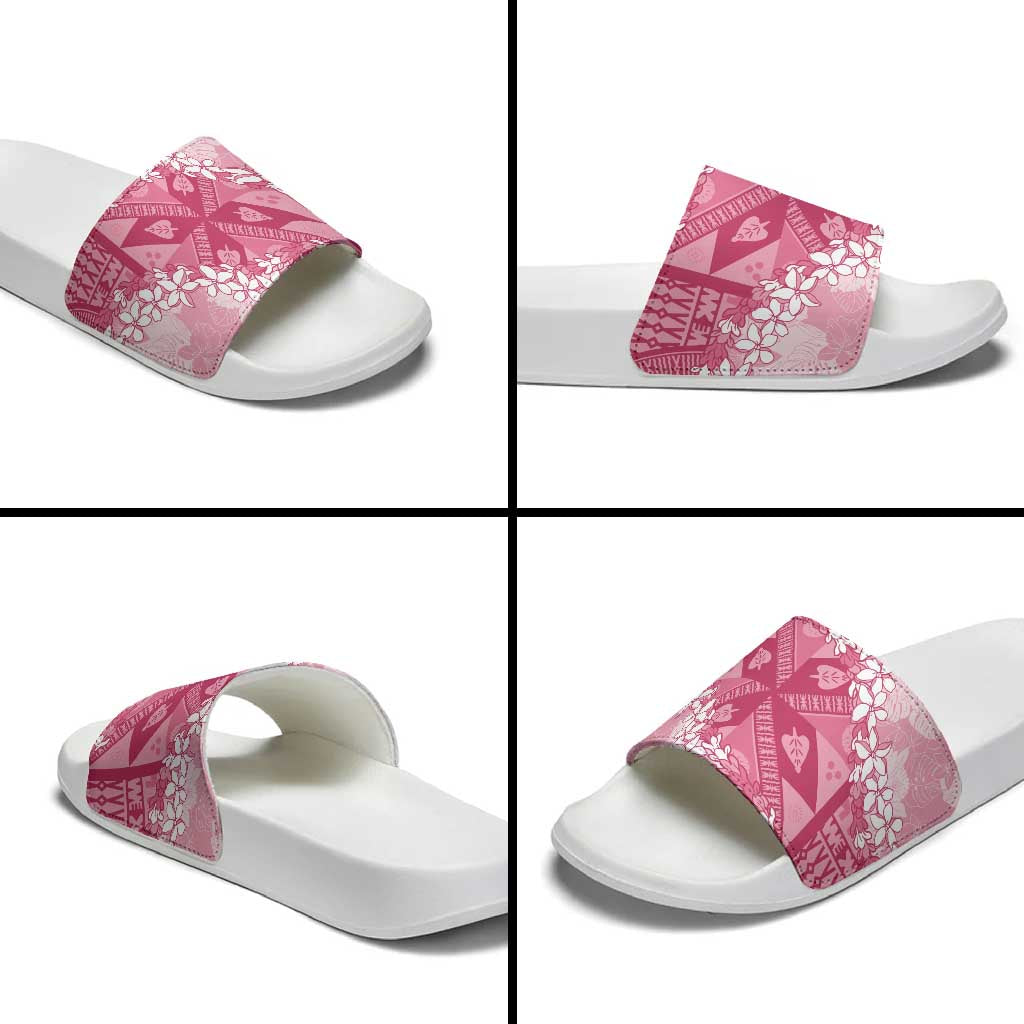 Bula Fiji Plumeria Tagimoucia Salusalu Pink Slide Sandals Kaiviti Masi - Polynesian Pride