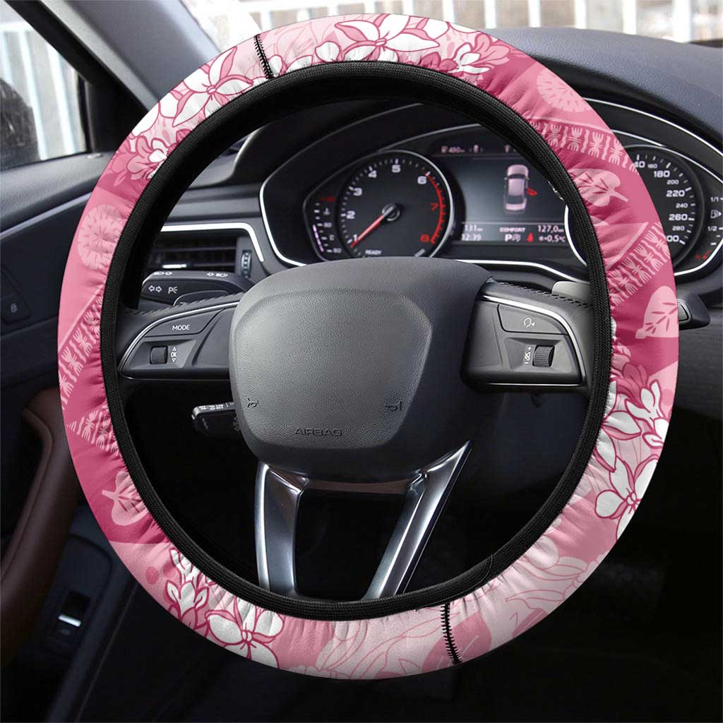 Bula Fiji Plumeria Tagimoucia Salusalu Pink Steering Wheel Cover Kaiviti Masi - Polynesian Pride