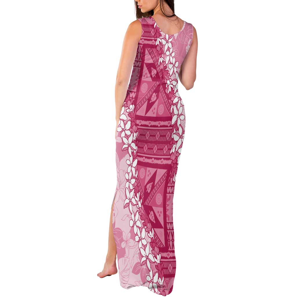 Bula Fiji Plumeria Tagimoucia Salusalu Pink Tank Maxi Dress Kaiviti Masi LT7 - Polynesian Pride