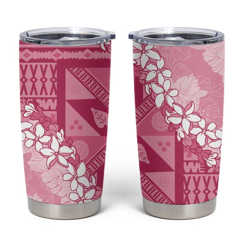 Bula Fiji Plumeria Tagimoucia Salusalu Pink Tumbler Cup Kaiviti Masi LT7 Pink - Polynesian Pride