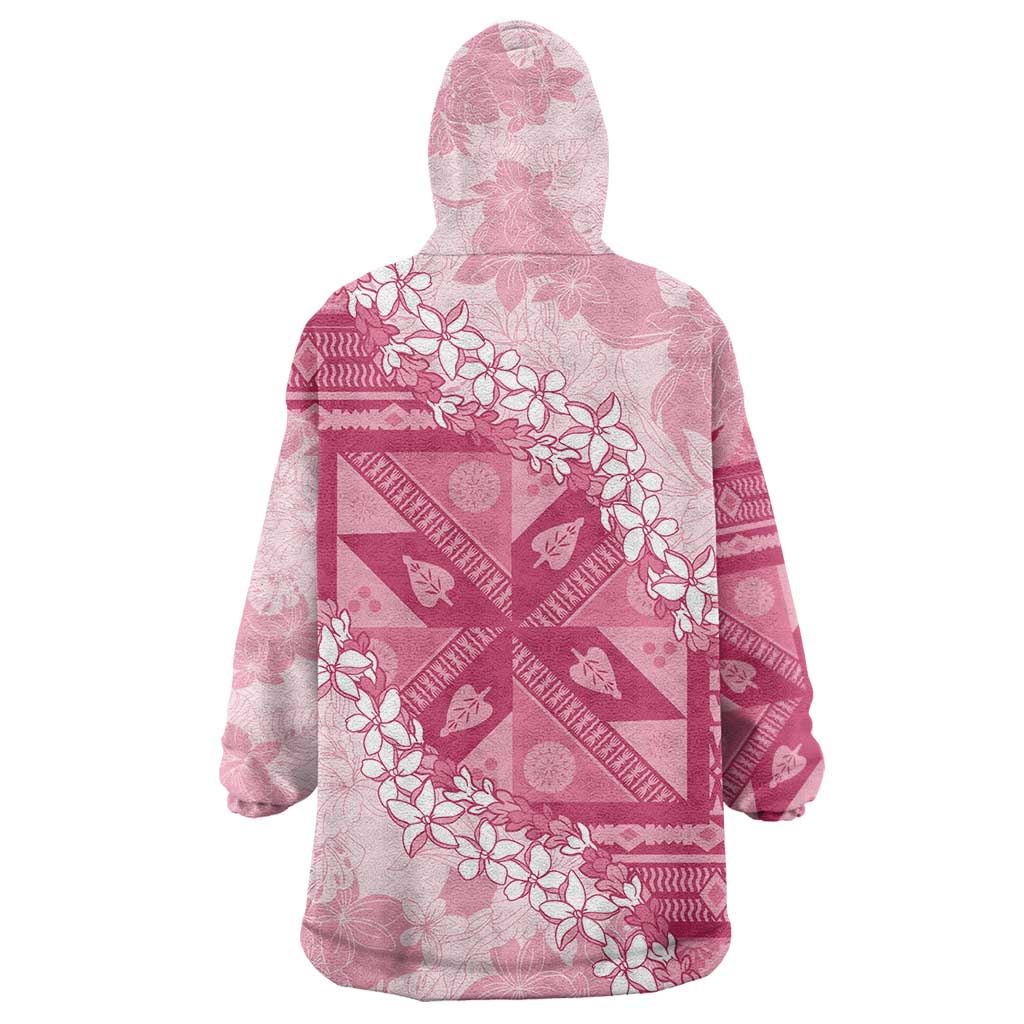 Bula Fiji Plumeria Tagimoucia Salusalu Pink Wearable Blanket Hoodie Kaiviti Masi LT7 - Polynesian Pride