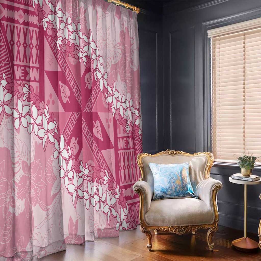 Bula Fiji Plumeria Tagimoucia Salusalu Pink Window Curtain Kaiviti Masi - Polynesian Pride