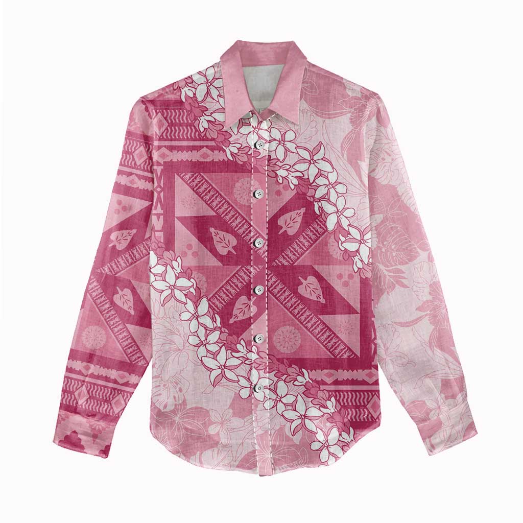 Bula Fiji Plumeria Tagimoucia Salusalu Pink Women Casual Shirt Kaiviti Masi LT7 - Polynesian Pride