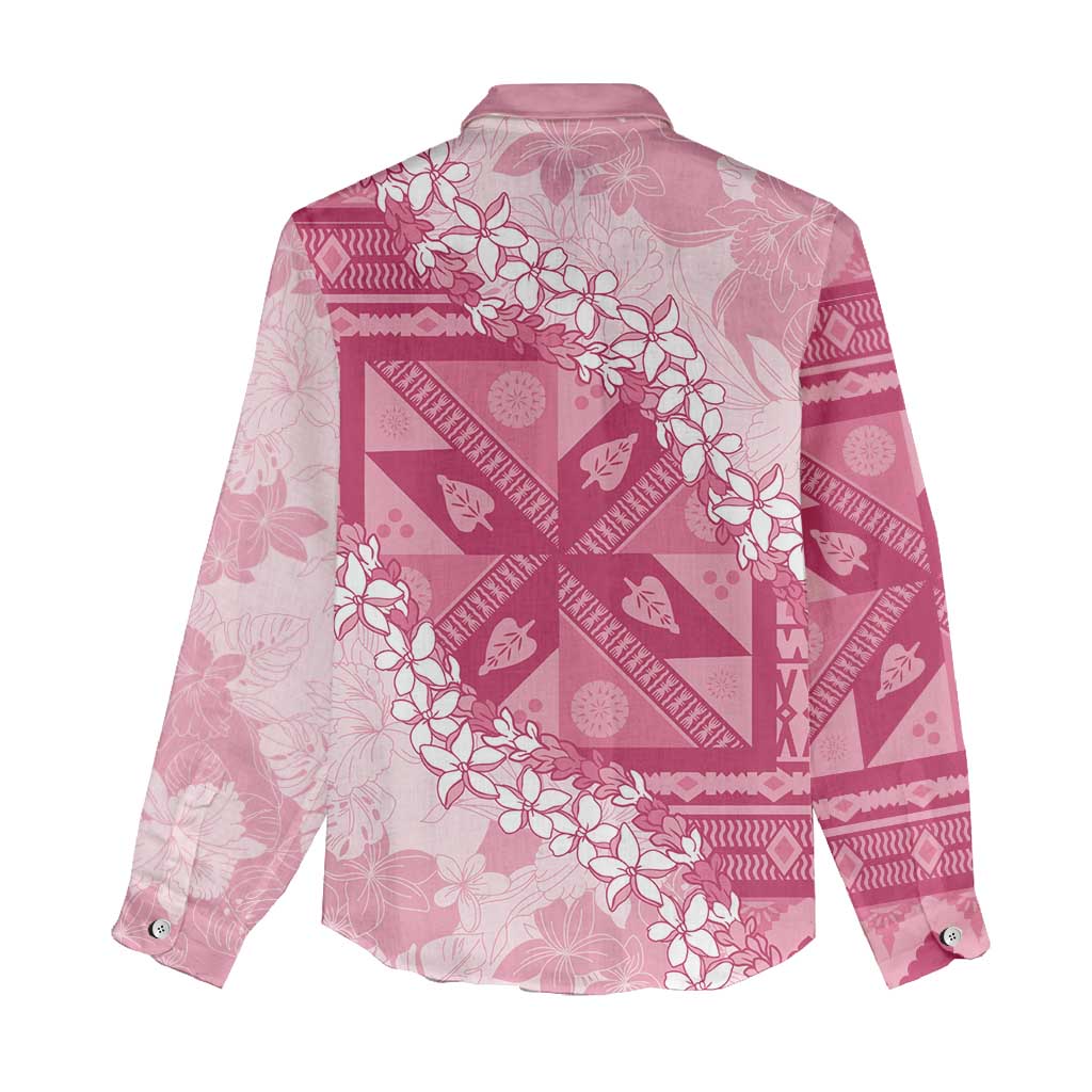 Bula Fiji Plumeria Tagimoucia Salusalu Pink Women Casual Shirt Kaiviti Masi LT7 - Polynesian Pride