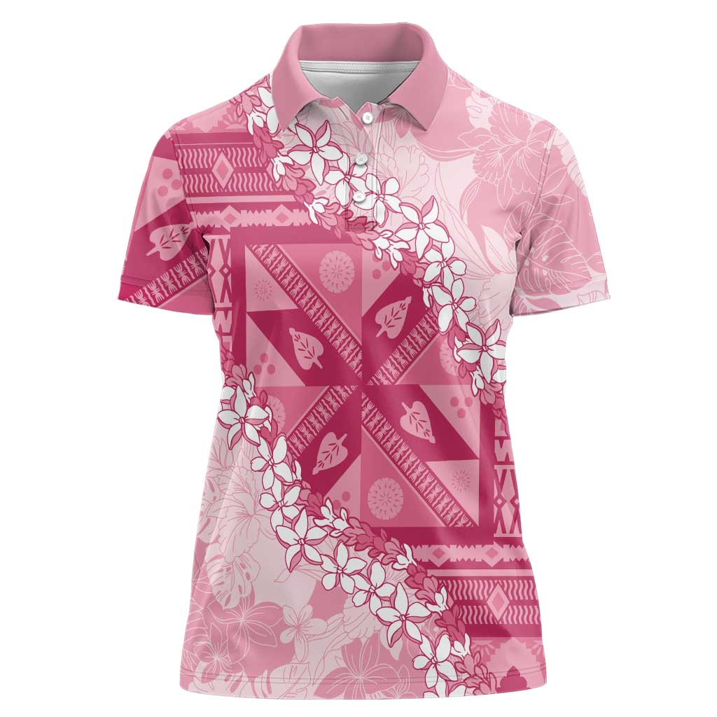 Bula Fiji Plumeria Tagimoucia Salusalu Pink Women Polo Shirt Kaiviti Masi LT7 Female Pink - Polynesian Pride