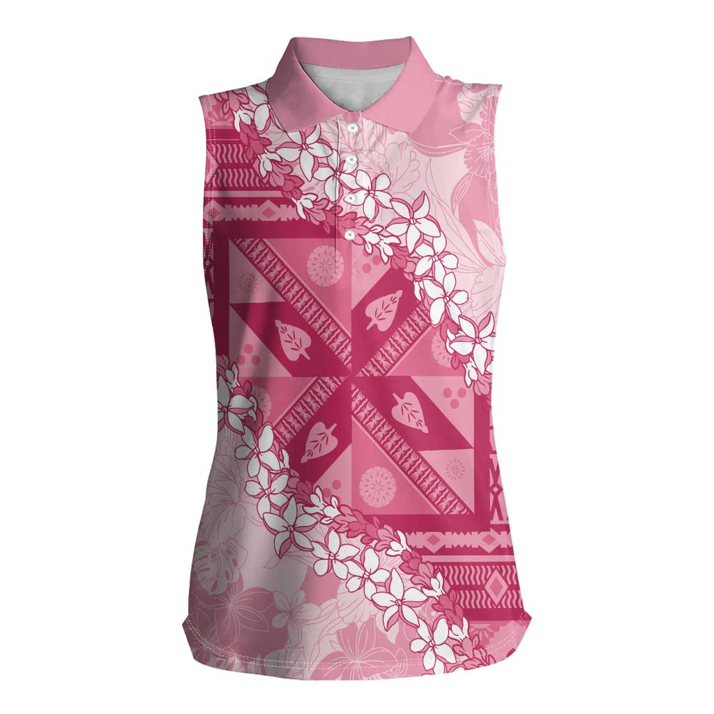 Bula Fiji Plumeria Tagimoucia Salusalu Pink Women Sleeveless Polo Shirt Kaiviti Masi LT7 Female Pink - Polynesian Pride