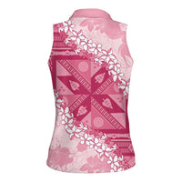 Bula Fiji Plumeria Tagimoucia Salusalu Pink Women Sleeveless Polo Shirt Kaiviti Masi LT7 - Polynesian Pride