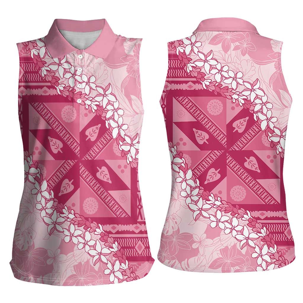 Bula Fiji Plumeria Tagimoucia Salusalu Pink Women Sleeveless Polo Shirt Kaiviti Masi LT7 - Polynesian Pride