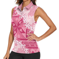Bula Fiji Plumeria Tagimoucia Salusalu Pink Women Sleeveless Polo Shirt Kaiviti Masi LT7 - Polynesian Pride