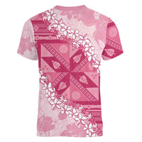 Bula Fiji Plumeria Tagimoucia Salusalu Pink Women V-Neck T-Shirt Kaiviti Masi LT7 - Polynesian Pride