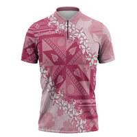 Bula Fiji Plumeria Tagimoucia Salusalu Pink Zipper Polo Shirt Kaiviti Masi LT7 Pink - Polynesian Pride