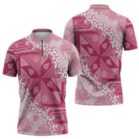 Bula Fiji Plumeria Tagimoucia Salusalu Pink Zipper Polo Shirt Kaiviti Masi LT7 - Polynesian Pride