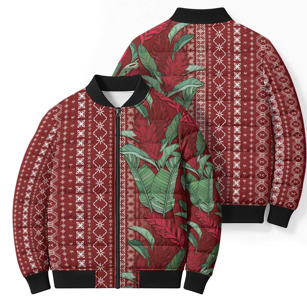 Women's Day Samoa Malu Tattoo Inspired Mix Teuila Bomber Puffer Jacket Scarlet