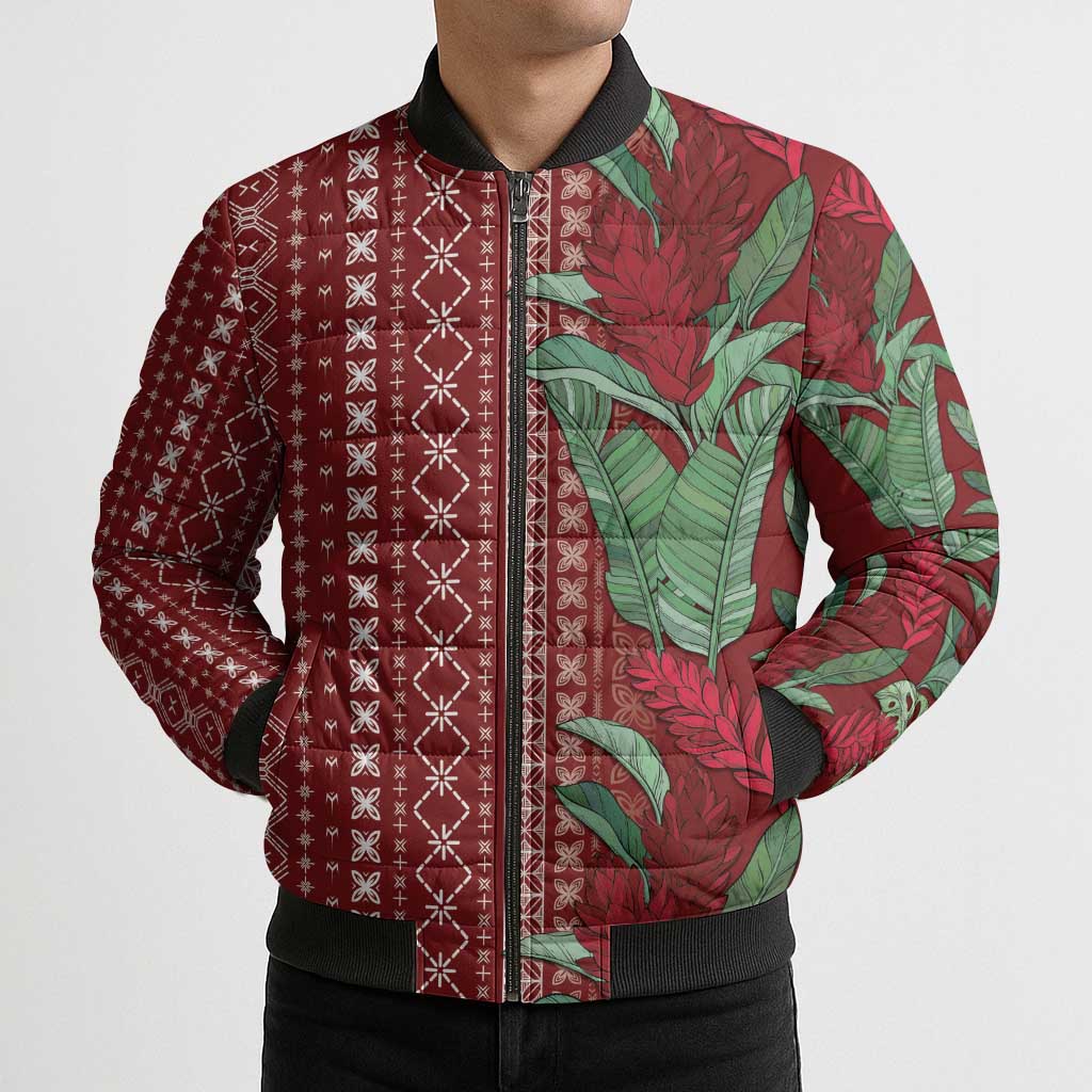 Women's Day Samoa Malu Tattoo Inspired Mix Teuila Bomber Puffer Jacket Scarlet