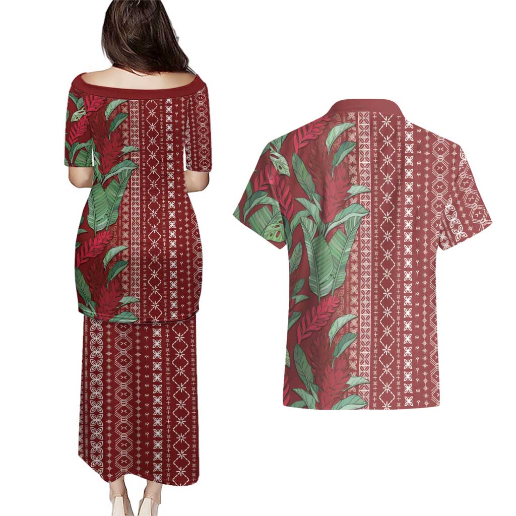 Women's Day Samoa Malu Tattoo Inspired Mix Teuila Couples Matching Puletasi and Hawaiian Shirt Scarlet