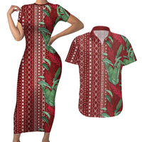 Women's Day Samoa Malu Tattoo Inspired Mix Teuila Couples Matching Short Sleeve Bodycon Dress and Hawaiian Shirt Scarlet LT7 Scarlet - Polynesian Pride