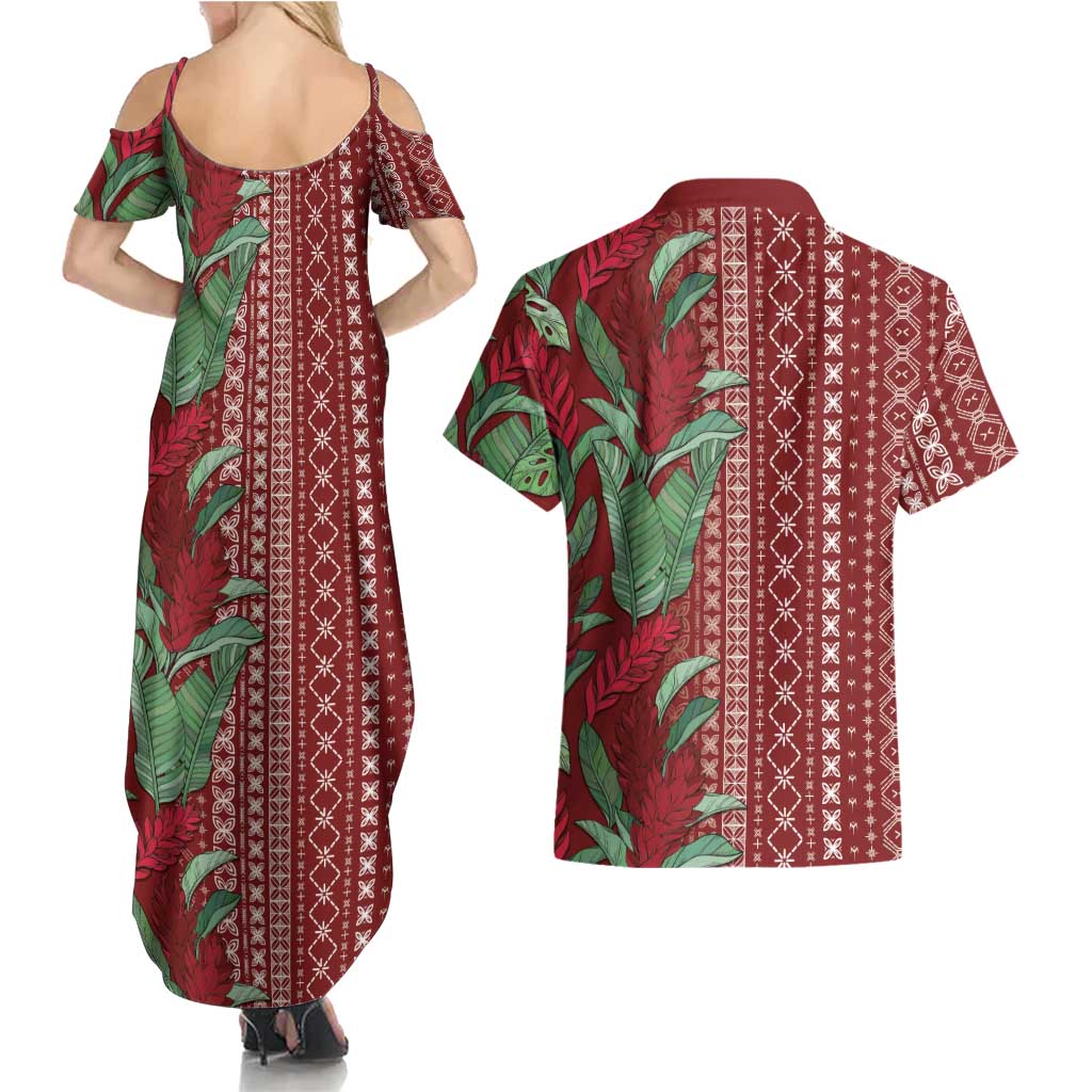 Women's Day Samoa Malu Tattoo Inspired Mix Teuila Couples Matching Summer Maxi Dress and Hawaiian Shirt Scarlet LT7 - Polynesian Pride